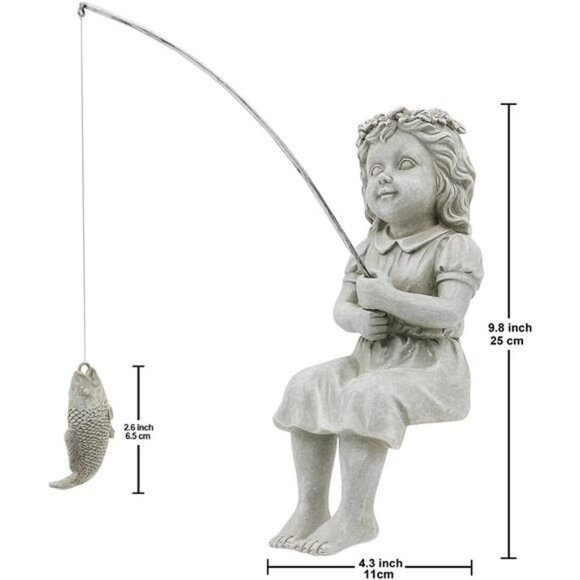 The Little Fisher Girl Garden Home Decor Statue, Fisherman Figurine - Picture 1 of 6